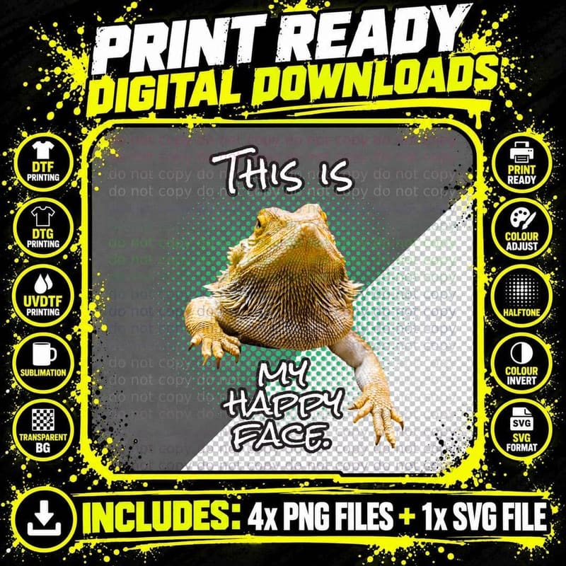Bearded Dragon Happy Face T-Shirt, Funny Reptile Hoodie Png SVG Digital Bundle
