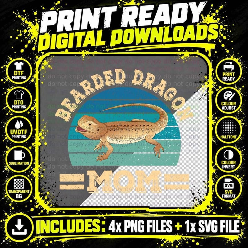 Bearded Dragon Mom T-Shirt, Funny Reptile Design Png SVG Digital Bundle