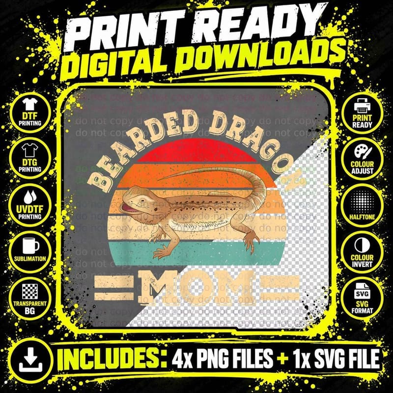 Bearded Dragon Mom T-Shirt, Retro Vintage Style Png SVG Digital Bundle