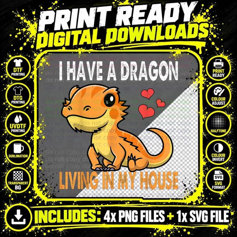 Bearded Dragon T-Shirt, Funny Pet Lover Apparel Png SVG Digital Bundle
