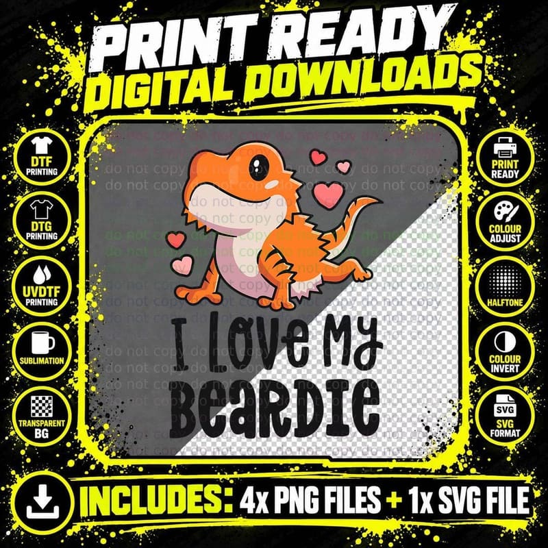 Bearded Dragon for Girls Women I Love My Beardie Gift Png SVG Digital Bundle
