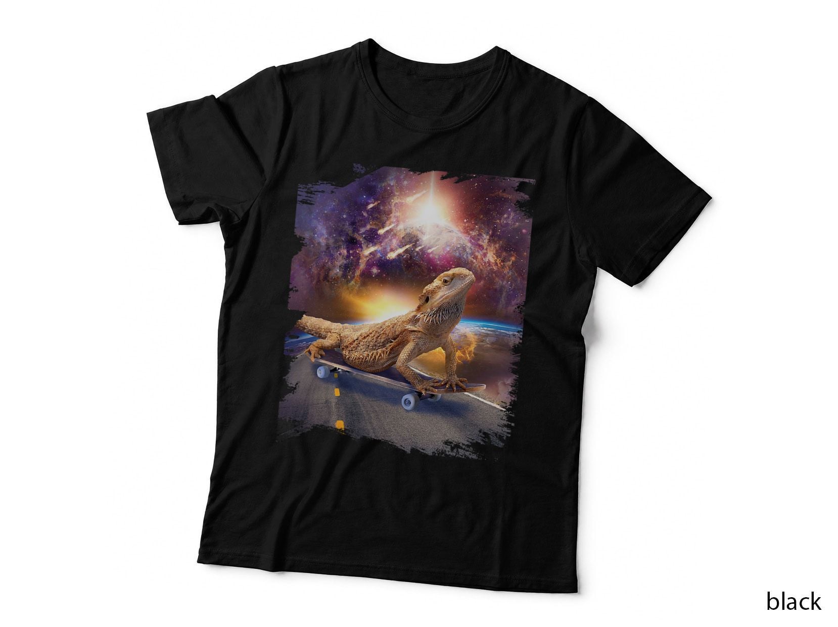 Bearded Dragon on Skateboard in Space, Galaxy Lizard, Funny Reptile Tee