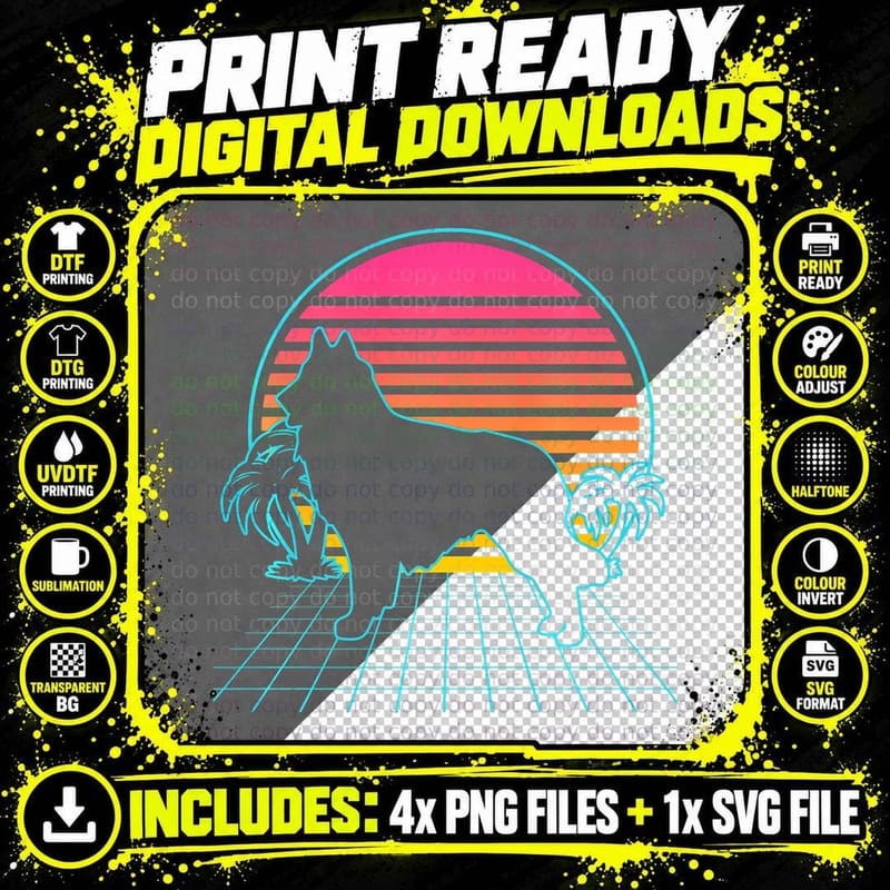 Belgian Shepherd Dog Vintage 80s Vaporwave Aesthetic Png SVG Digital Bundle