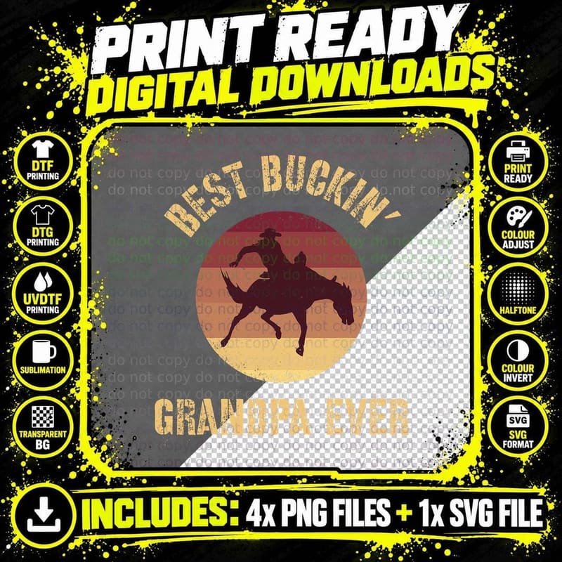 Best Buckin' Grandpa Ever Western Rodeo Cowboy Bucking Png SVG Digital Bundle