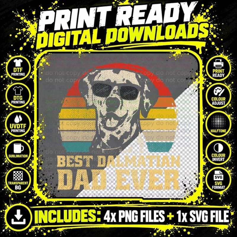 Best Dalmatian Dog Dad Father Papa Puppy Funny Retro Png SVG Digital Bundle