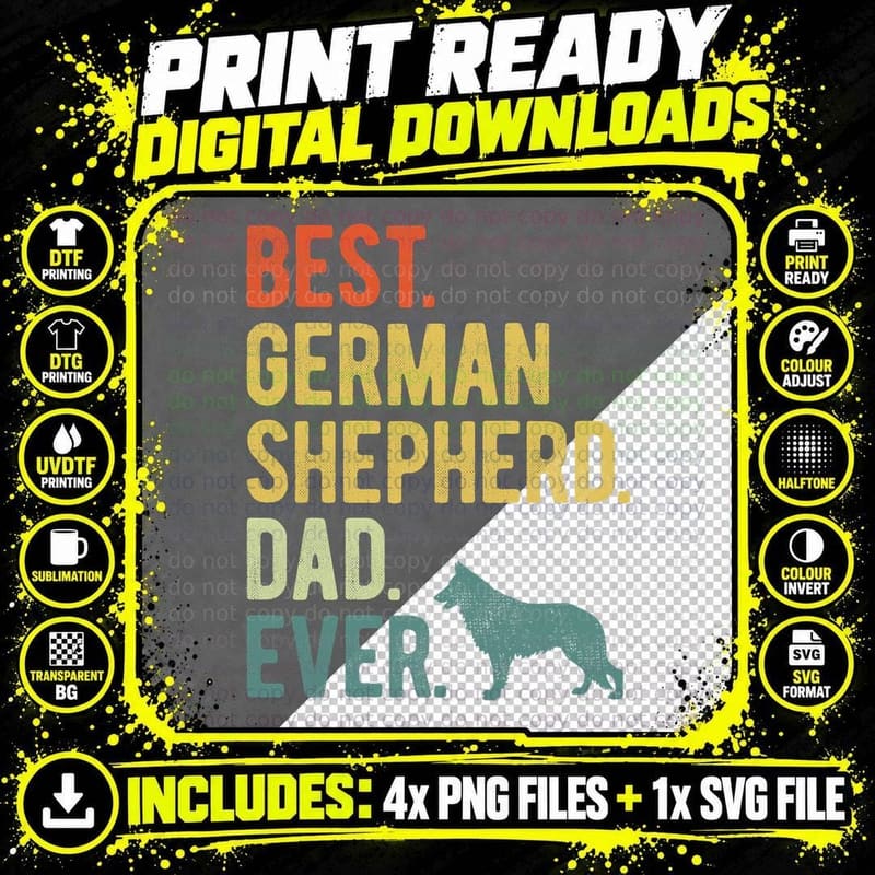 Best German Shepherd Dad Ever Dog Daddy Father's Day Png SVG Digital Bundle