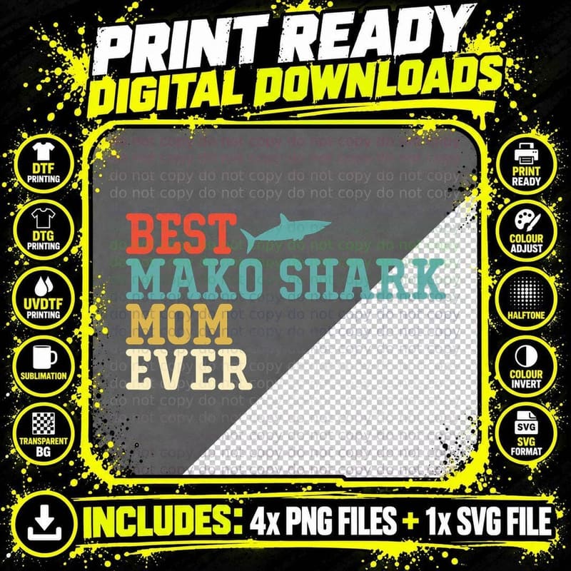 Best Mako Shark Mom Ever T-Shirt, Vintage Retro Gift Png SVG Digital Bundle