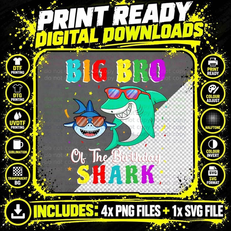 Big Bro Shark Birthday T-Shirt, Family Birthday Png SVG Digital Bundle