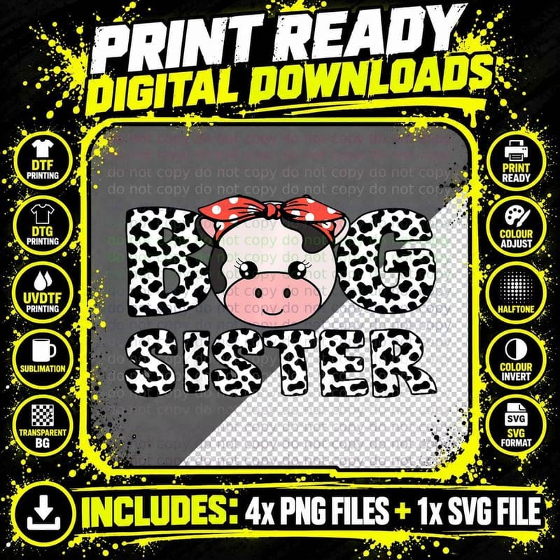 Big Sister Cow Print T-Shirt, Farm Animal Theme Png SVG Digital Bundle