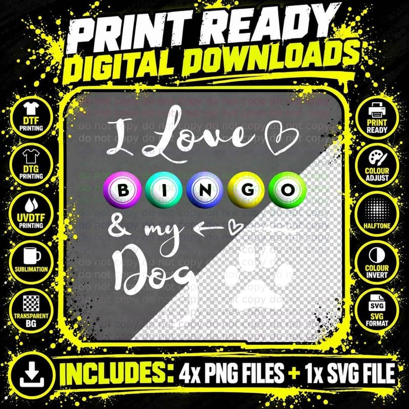 Bingo Shirt for Women, Love Bingo & Dog Gift Png SVG Digital Bundle