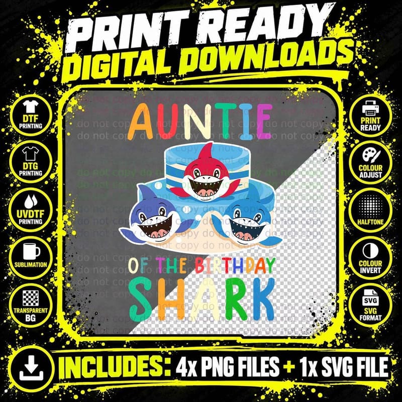 Birthday Shark Family Matching T-Shirt, Fun Party Theme Png SVG Digital Bundle