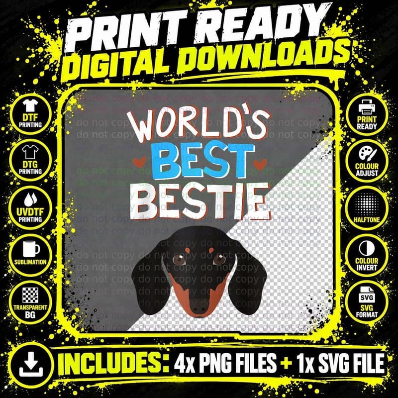 Black Dachshund World's Best Bestie Dog Lover T-Shirt Png SVG Digital Bundle