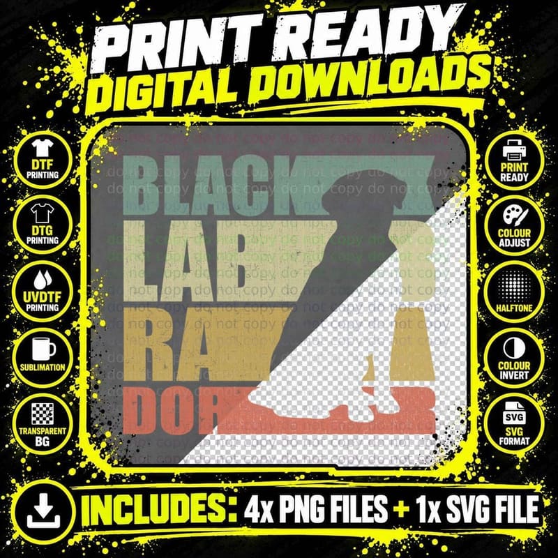 Black Labrador Dog Funny Retro Vintage for Labrador Png SVG Digital Bundle