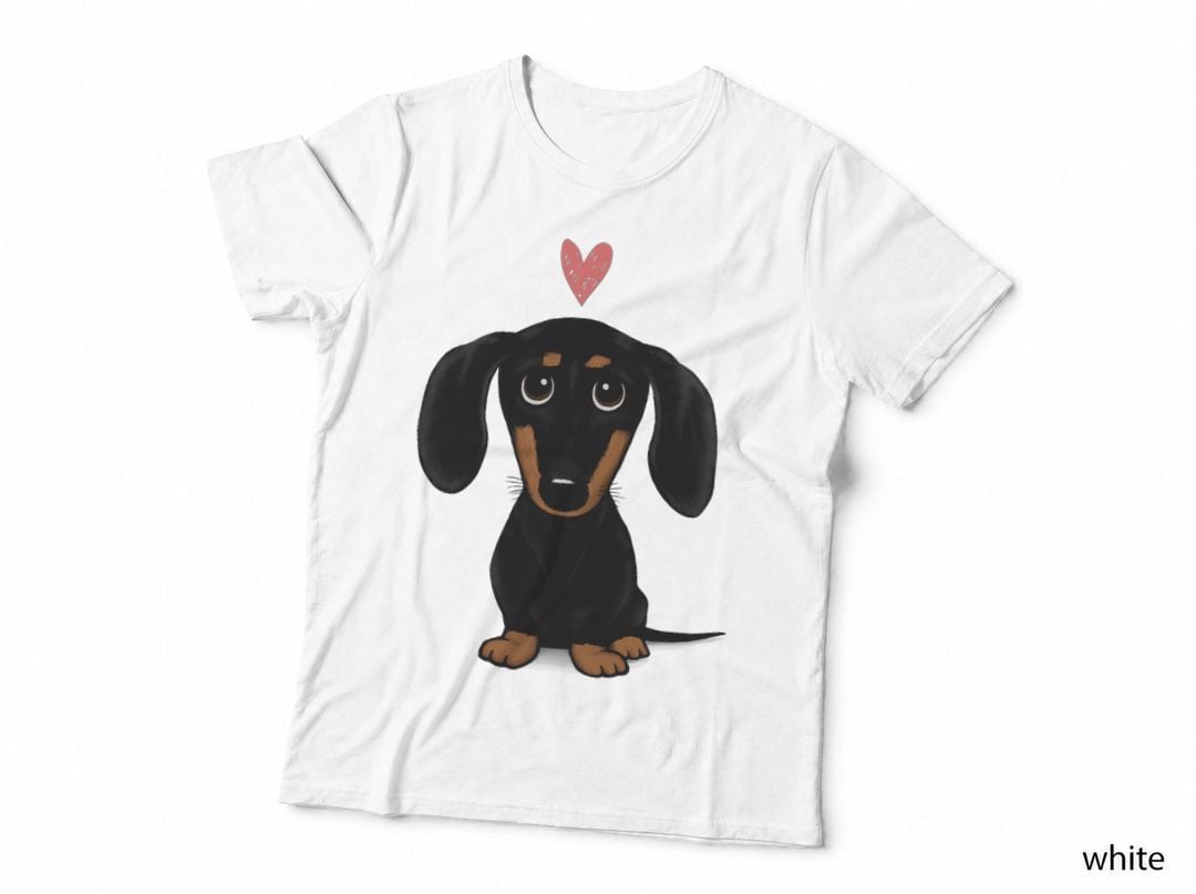 Black and Tan Dachshund with Heart Cute Cartoon Wiener Dog T-Shirt