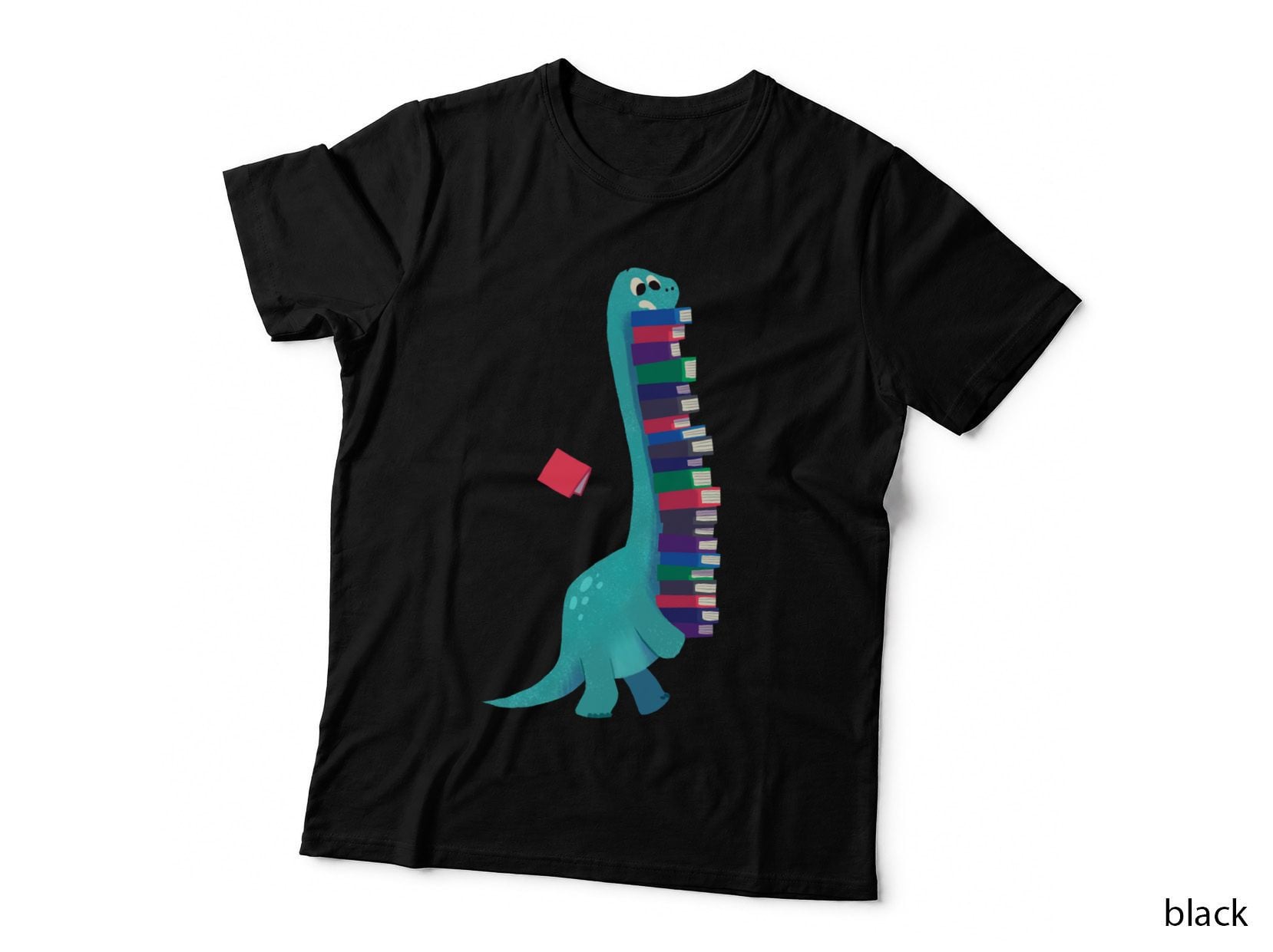 Book Loving Dinosaur, Carrying Library Stack, Cute Reading Brontosaurus Tee
