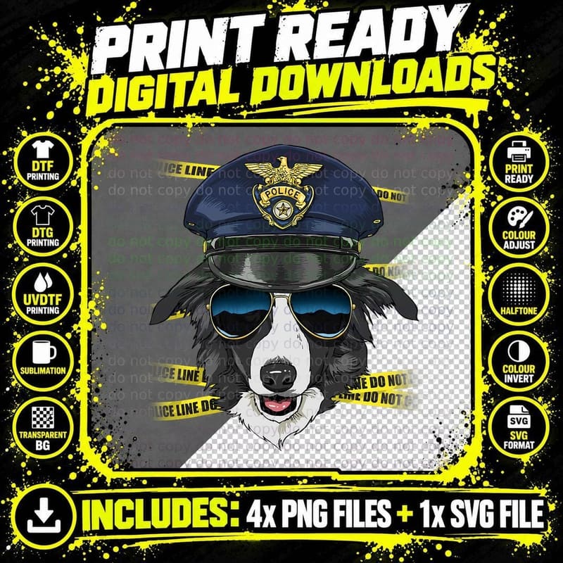 Border Collie Police Officer T-Shirt Png SVG Digital Bundle