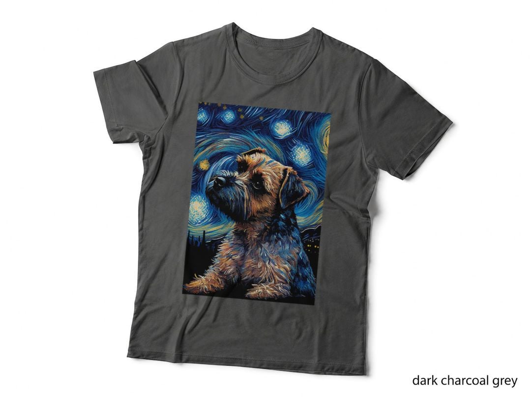 Border Terrier in Starry Night Painting Dog Mom Dad T-Shirt