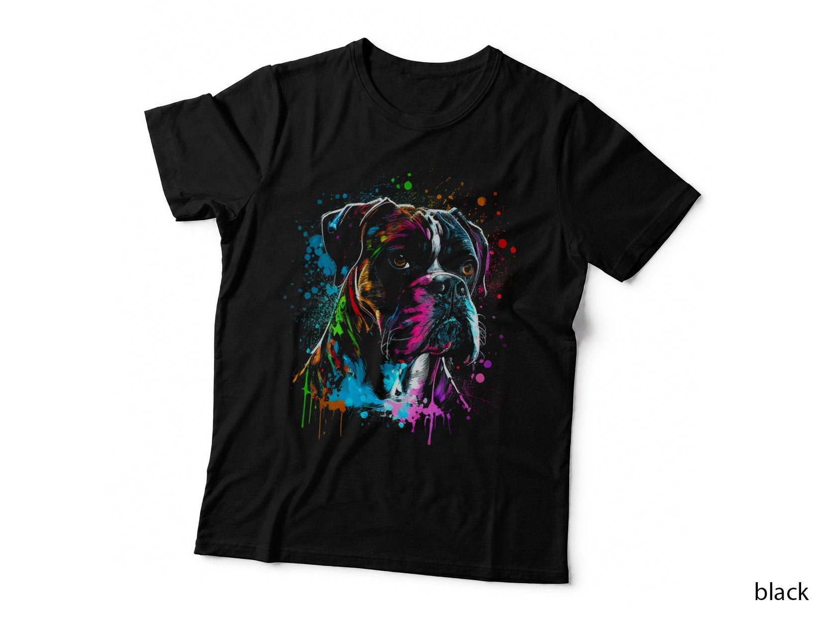 Boston Boxer Dog Painting Watercolor Paint Colorful Mom Dad T-Shirt