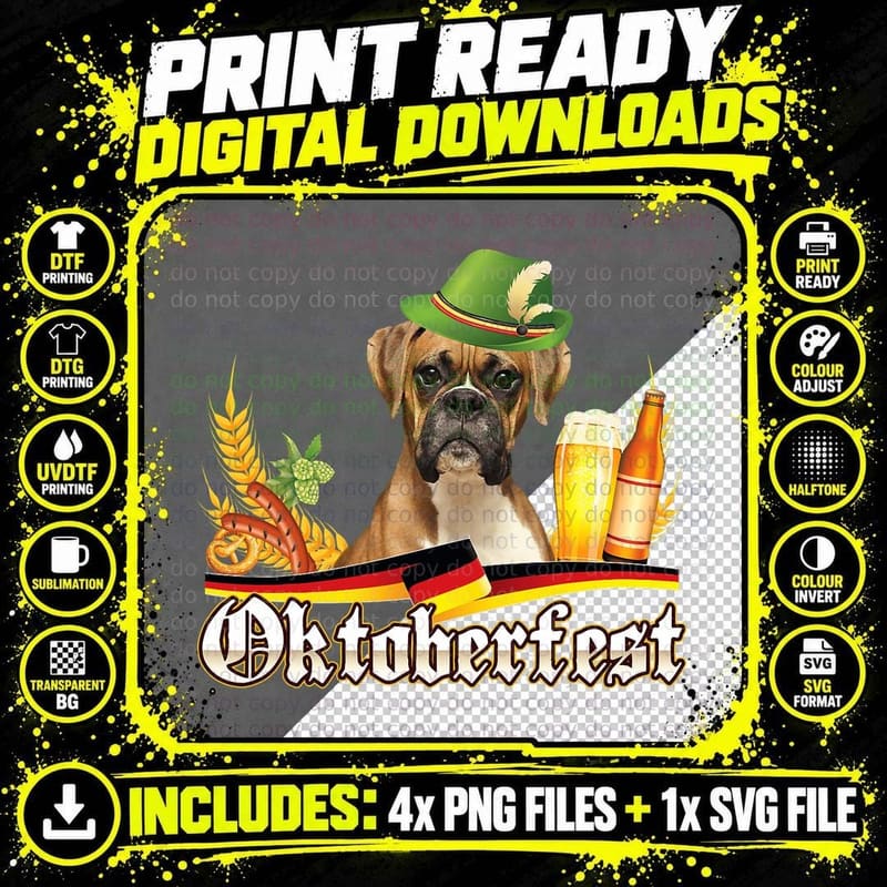 Boxer Dog Beer Oktoberfest Prost Beer Festival Munich Png SVG Digital Bundle