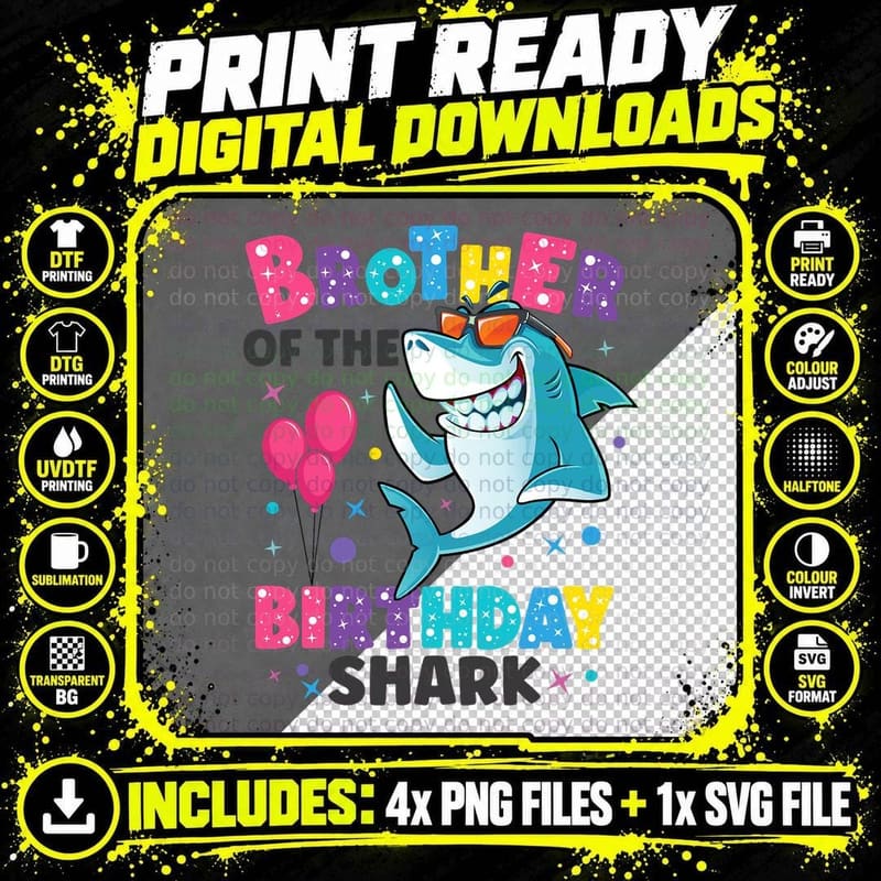 Brother of the Shark Birthday T-Shirt, Matching Family Png SVG Digital Bundle