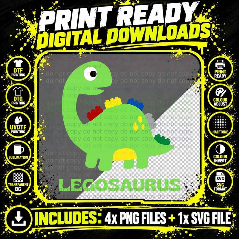 Building Blocks Dinosaur T-Shirt, Kids Fun Toy Print Png SVG Digital Bundle