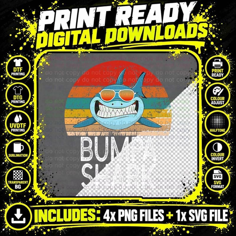 Bumpa Shark Grandpa Funny T-Shirt, Retro Vintage Style Png SVG Digital Bundle
