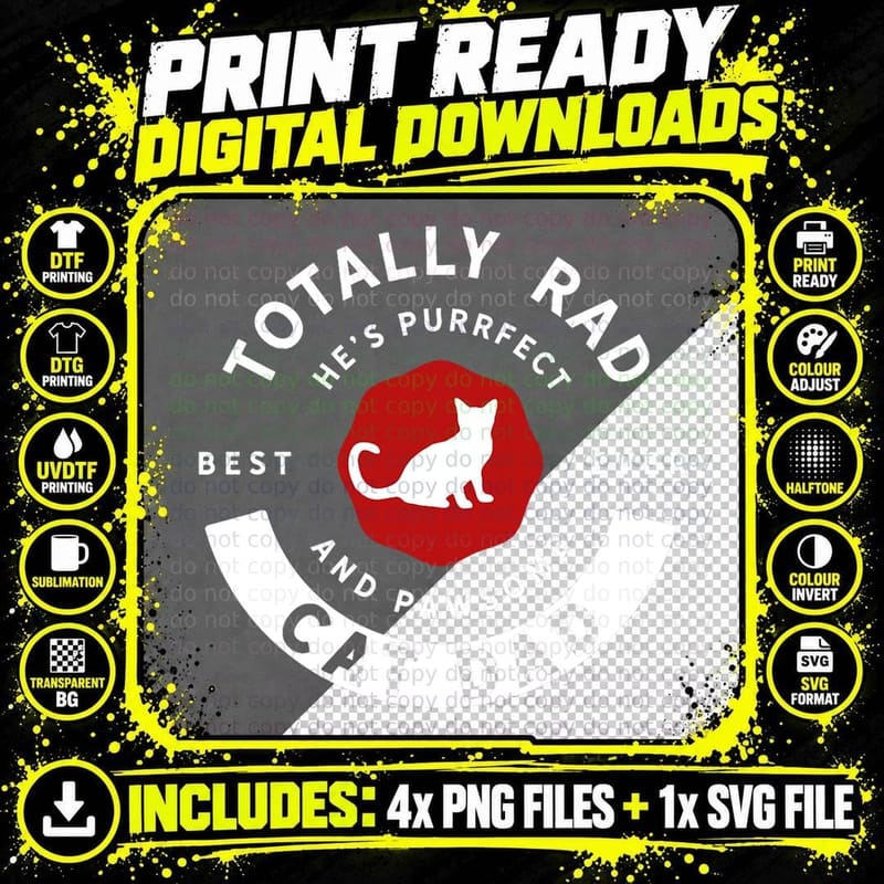 Cat Dad Father's Day T-Shirt, Totally Rad Cat Dad Png SVG Digital Bundle