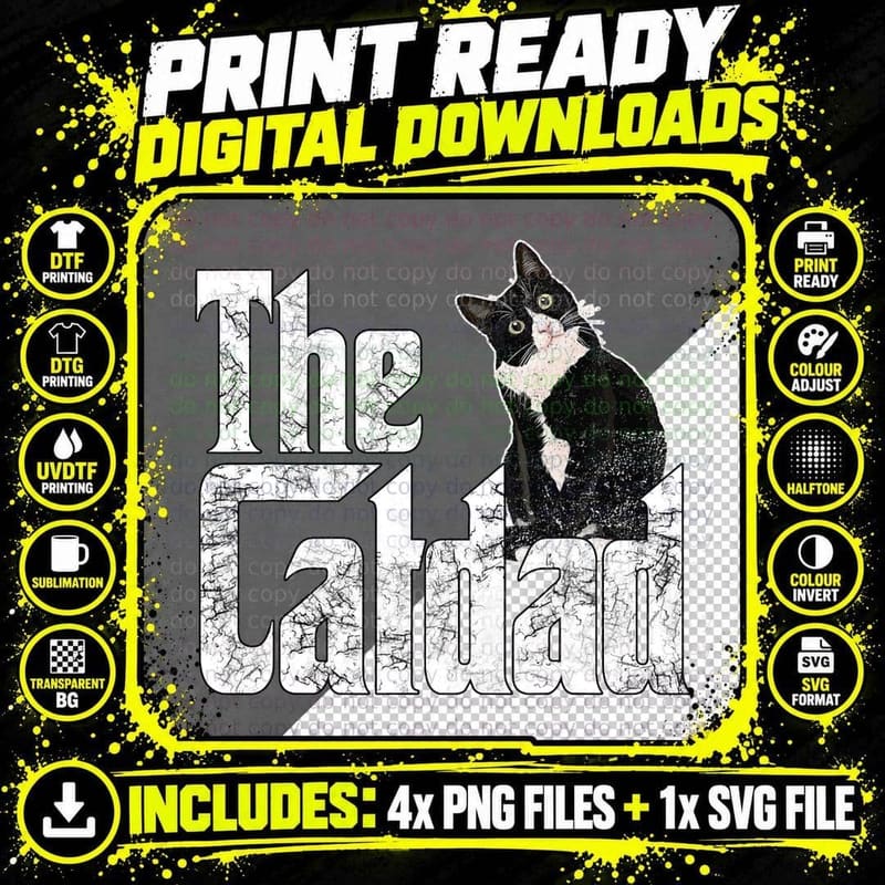 Cat Dad the Catfather T-Shirt, Pet Lover Apparel Png SVG Digital Bundle