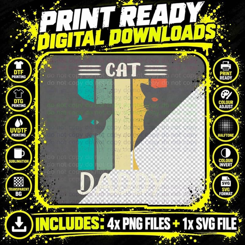Cat Daddy Cute Cats T-Shirt, Vintage Retro Png SVG Digital Bundle