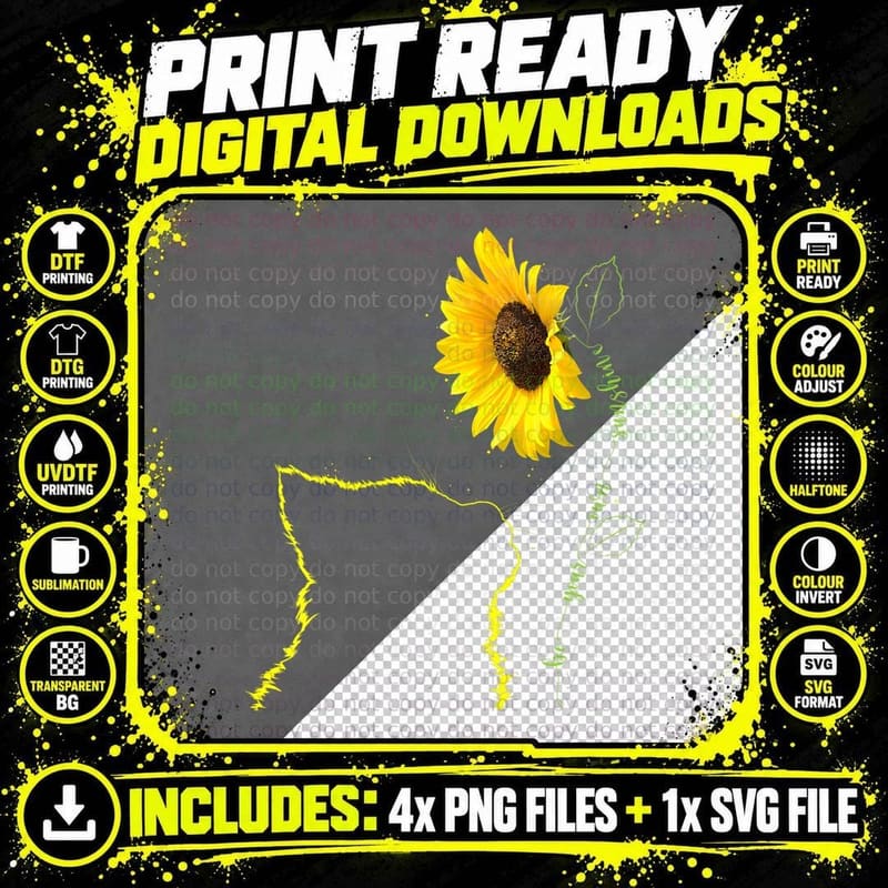 Cat Sunflower Be Your Own Sunshine T-Shirt, Cat Mom Gift Png SVG Digital Bundle