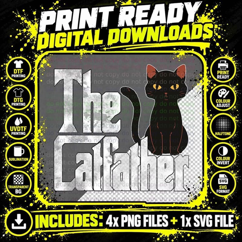 Catfather Cat Father Mafia Whiskers Male Daddy T-Shirt Png SVG Digital Bundle