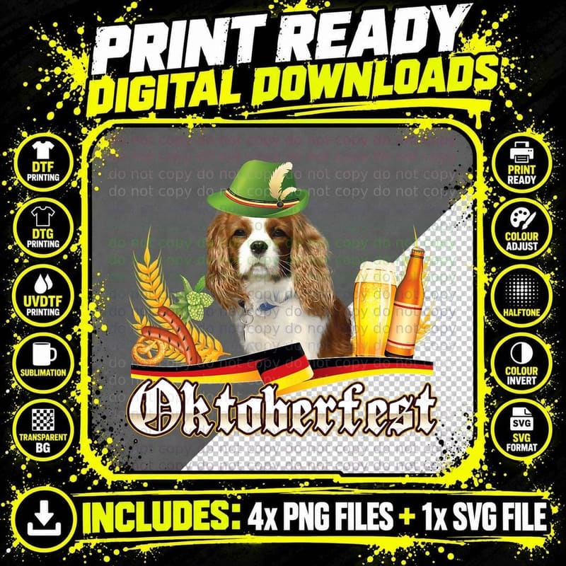 Cavalier King Charles Spaniel Dog Beer Oktoberfest Prost Png SVG Digital Bundle