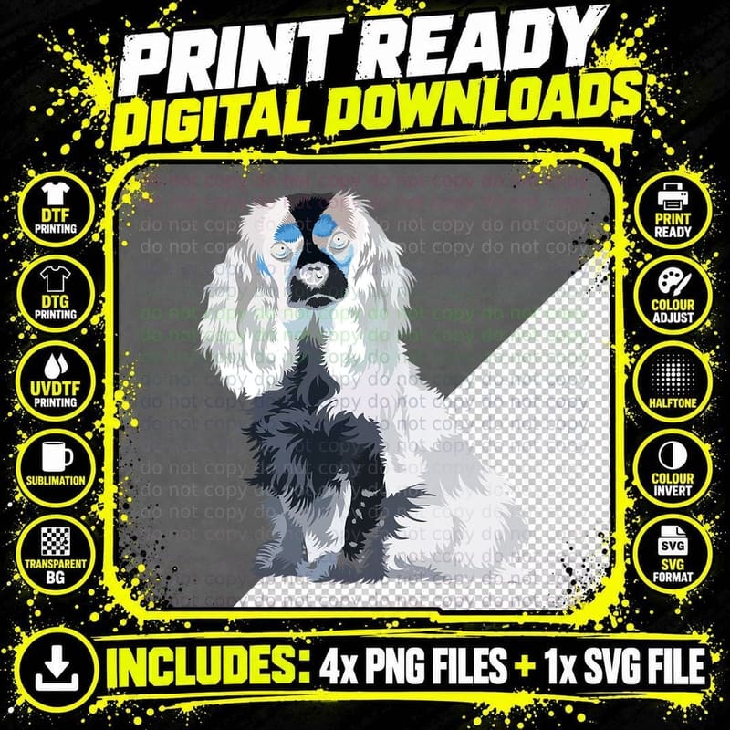 Cavalier King Charles Spaniel Tee, Tricolor Pop Art Png SVG Digital Bundle