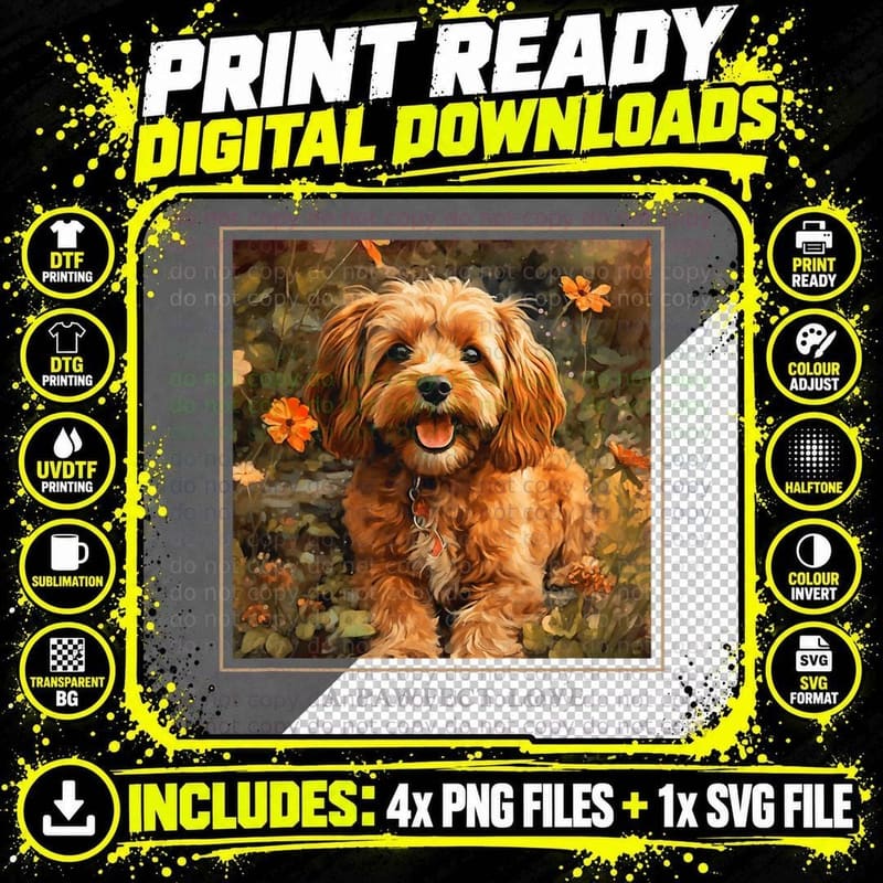Cavapoo Dog Garden Flowers Painting Pet Mom Dad T-Shirt Png SVG Digital Bundle
