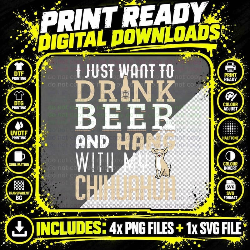 Chihuahua Dad Funny Father's Day Dog Lover Gift Beer Png SVG Digital Bundle