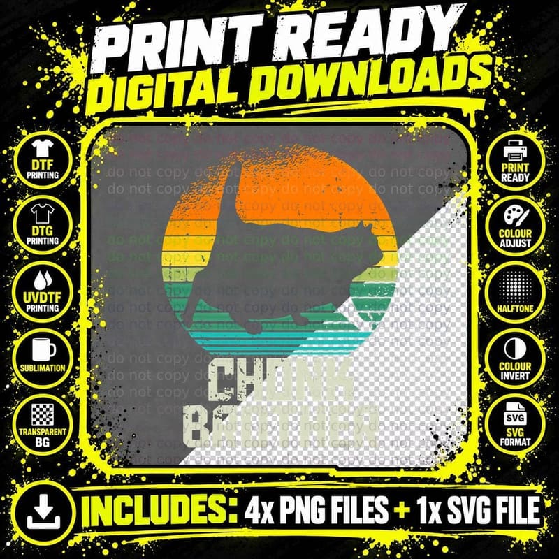 Chonk Brother Cat T-Shirt, Retro Vintage Style Png SVG Digital Bundle