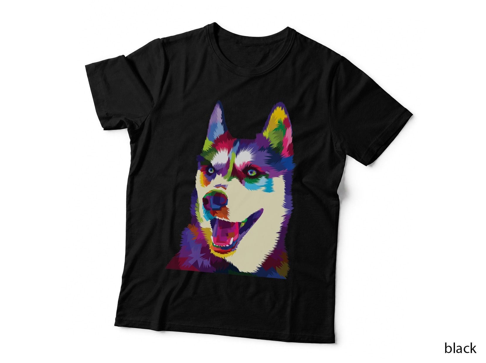 Colorful Siberian Husky Geometric Bright Dog Abstract Draw T-Shirt