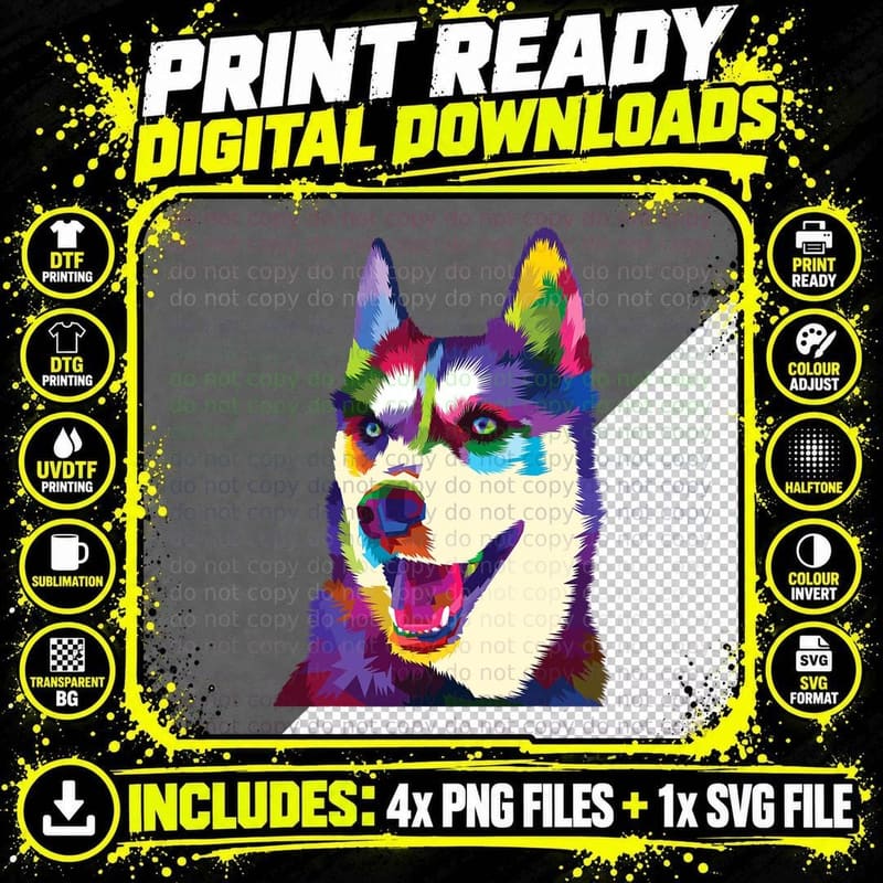 Colorful Siberian Husky Geometric Bright Dog Abstract Png SVG Digital Bundle