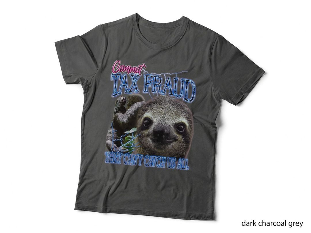 Commit Tax Fraud Sloth Tee, They Can't Catch Us All, Funny Animal Meme Art