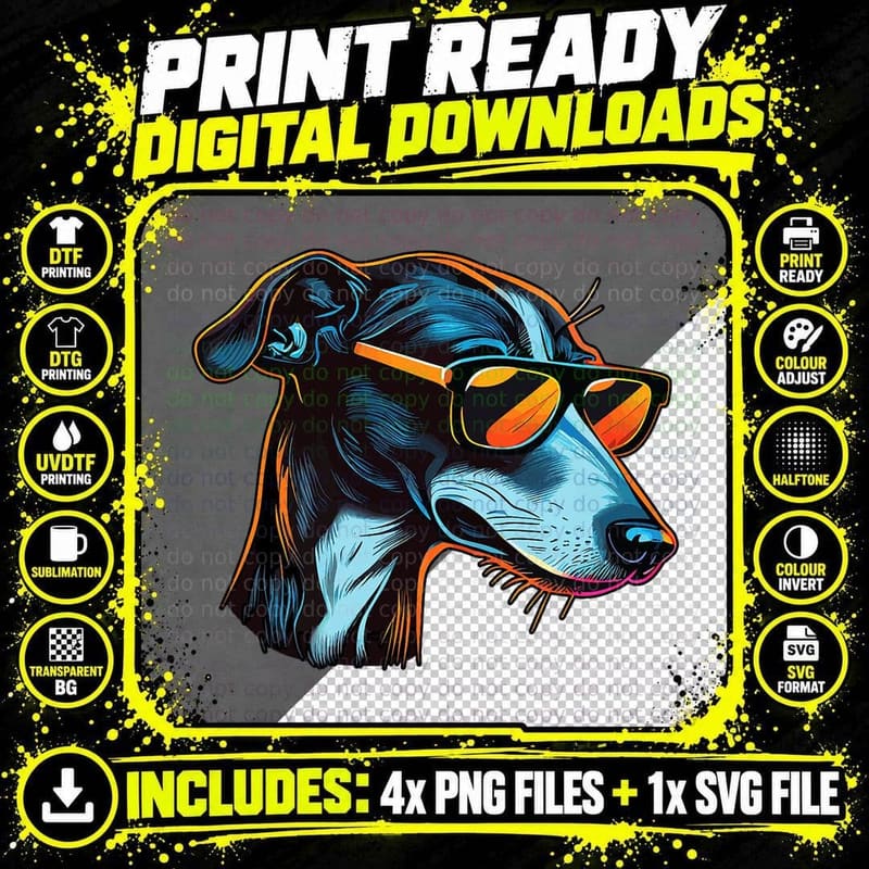 Cool Greyhound with Sunglasses T-Shirt Png SVG Digital Bundle