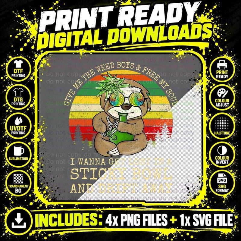 Cool Sloth Smoking Weed Bong Marijuana Cannabis Stoner Png SVG Digital Bundle