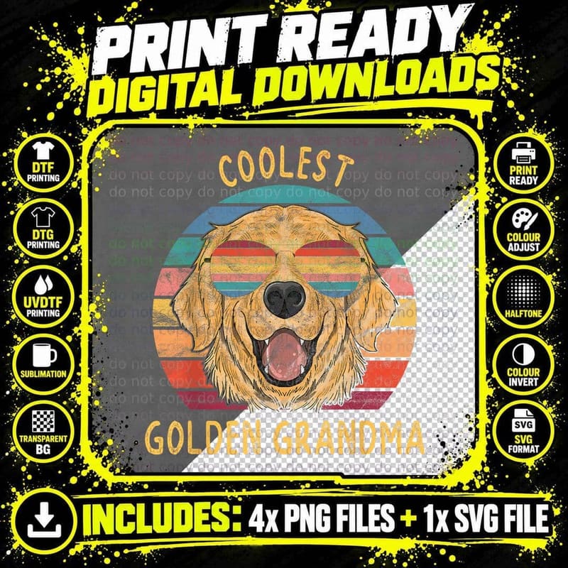 Coolest Golden Retriever Dog Grandma T-Shirt Png SVG Digital Bundle