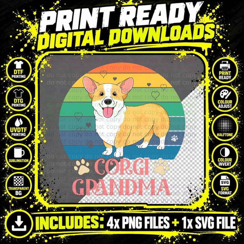Corgi Grandma Cute Retro Gift Puppy Mom Pet Dog Mama Png SVG Digital Bundle
