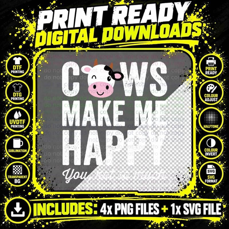 Cows Make Me Happy You Not So Much, Winking Cow Face Png SVG Digital Bundle