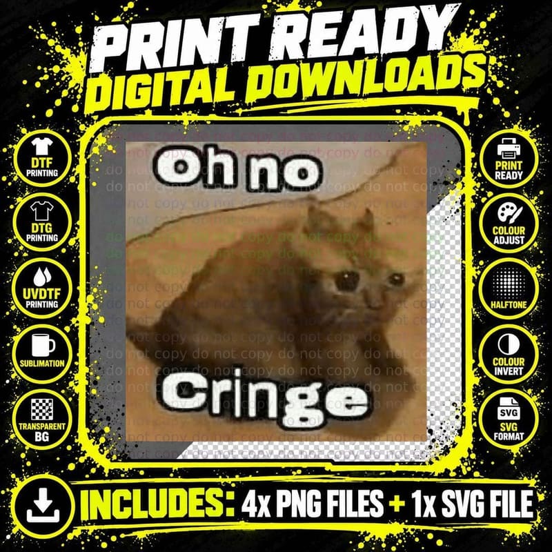 Cringe Cat Oh No Meme T-Shirt, Funny Cat Cringe Meme Tee Png SVG Digital Bundle