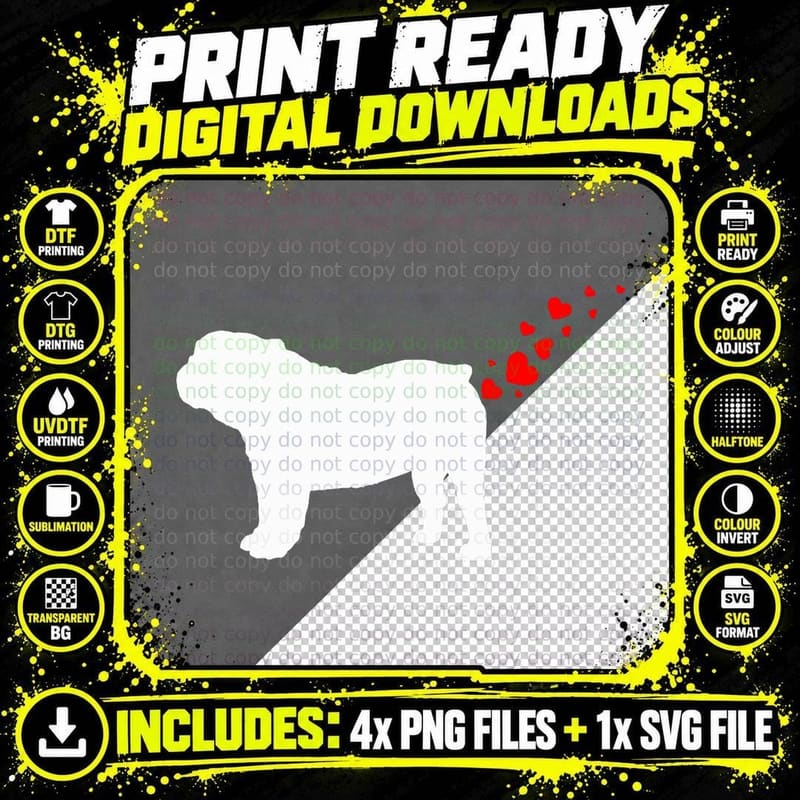 Cute English Bulldog Owner Valentines Day Heart Dog Png SVG Digital Bundle