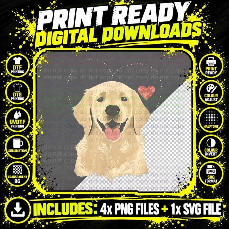 Cute Golden Retriever Dog Puppy T-Shirt Png SVG Digital Bundle