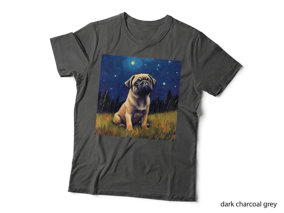 Cute Pug in a Starry Sky Night Dog Painting T-Shirt