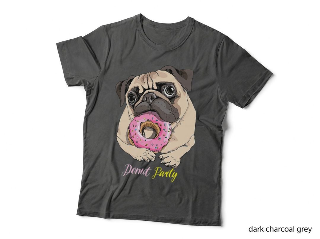 Cute and Funny Dog, Cute Pug with Donut T-Shirt