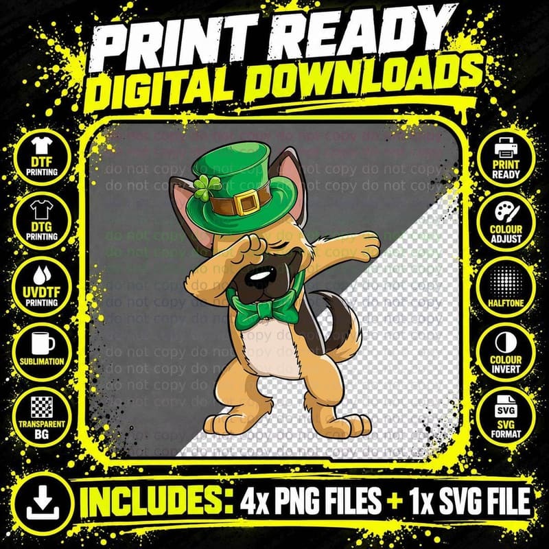 Dabbing German Shepherd St Patrick's Day Boys Leprechaun Png SVG Digital Bundle